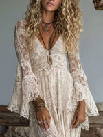 Lace Deep V-Neck Maxi Dress