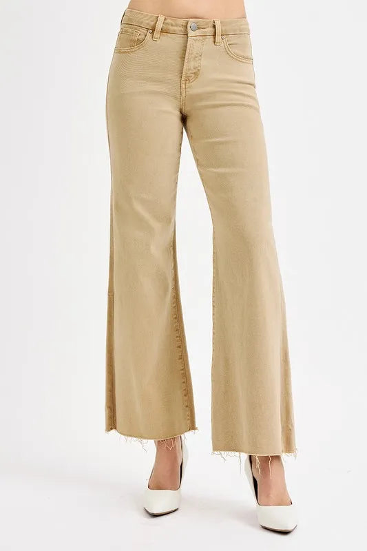 RISEN Full Size Raw Hem Wide Leg Jeans Plus Size - Ladyez