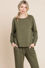 Super Lady Round Neck Raglan Sleeve Top and Pants Lounge Set - Ladyez