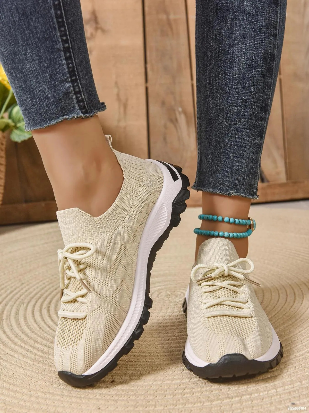 Mesh Knit Lace Up Athletic - Ladyez