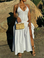 Halter Neck Ruched Bodysuit and Maxi Skirt Set