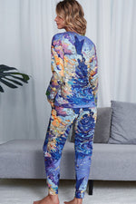 Shiny Tie-Dye Crewneck Top and Drawstring Waist Joggers Lounge Set - Ladyez