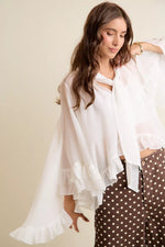 SO ME Sheer Ruffle Bell Sleeves Bow Tie Flowy Blouse Top