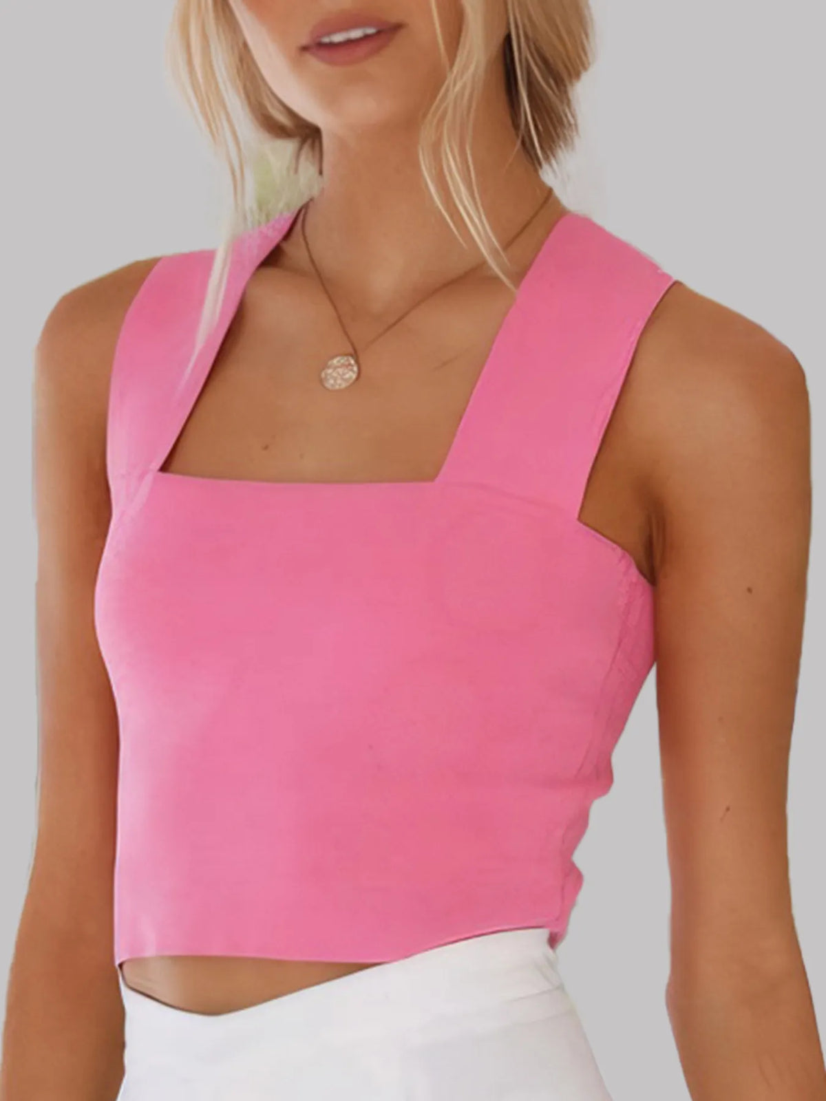 Square Neck Ribbed Crop Tank Top