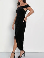 Off-Shoulder Wrap Dress with Side Slit - Ladyez