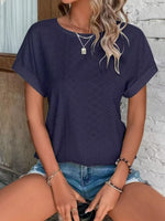 Eyelet Round Neck Short Sleeve Top