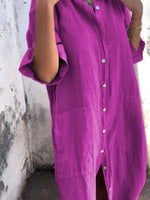 Full Size Casual Linen Button-Down Shirt Dress Plus Size - Ladyez