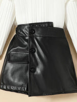 Children's Ribbed Knit Top and Leather Skirt Set