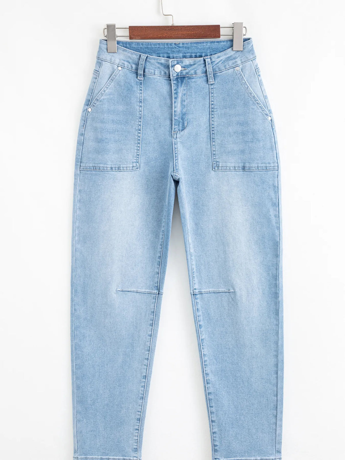 High Rise Barrel Relaxed Patch Pocket Jeans - Ladyez
