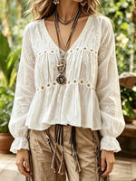 Floral V-Neck Flounce Sleeve Peplum Blouse
