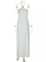 Backless Ruched Halter Neck Maxi Dress