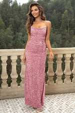 Sequin Backless Split Maxi Dress - Ladyez
