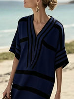 Full Size Striped Half Sleeve Midi Dress Plus Size
