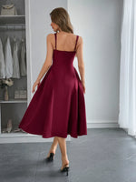 Square Neck Wide Strap Midi Dress - Ladyez