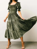 Smocked Half Sleeve Tiered Midi Dress - Ladyez