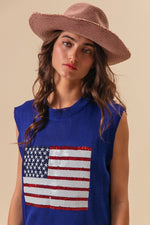 BiBi American Flag Sequins Patch Knit Vest