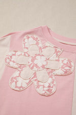 Color Block Flower Patched Loose T Shirt