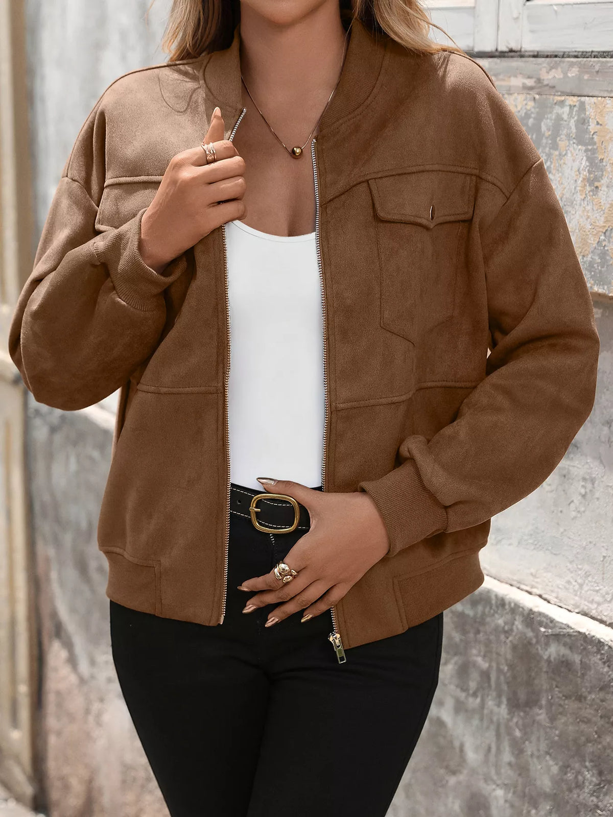 Zip Up Dropped Shoulder Jacket