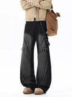 Men's Full Size Wide-Leg Denim Jeans with Metal Ring Plus Size