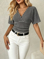 Striped Surplice Short Sleeve Top