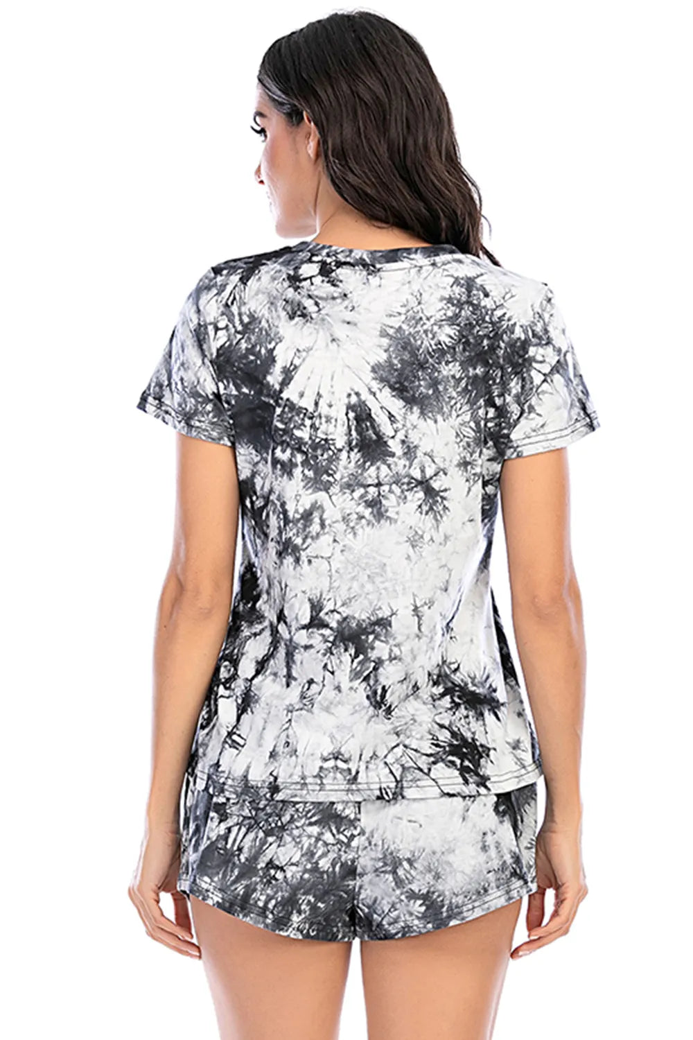 Tie-Dye Round Neck Short Sleeve Top and Shorts Lounge Set - Ladyez