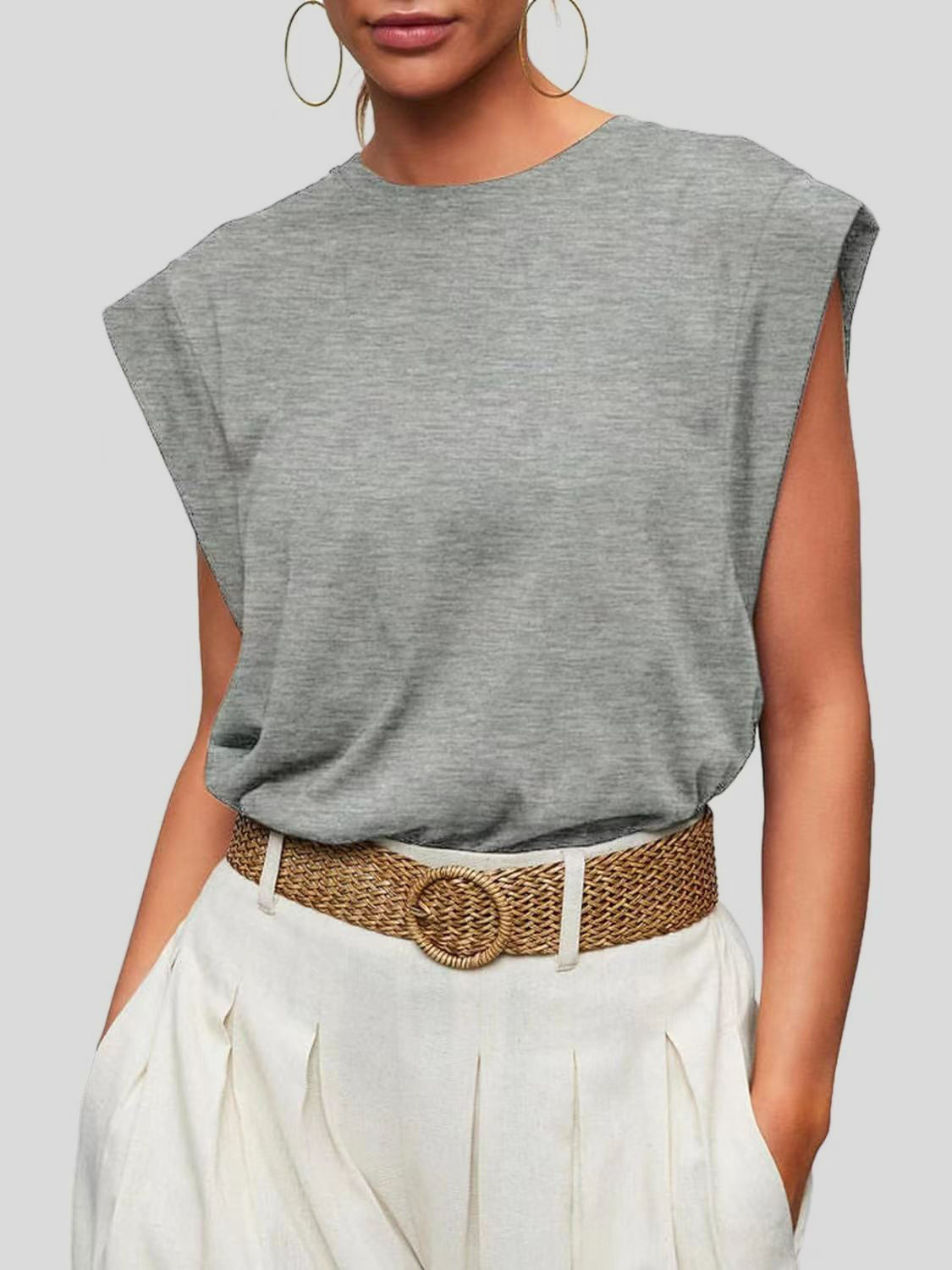 Florira Round Neck Cap Sleeve T-Shirt - Ladyez