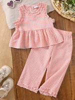 Children's Gingham Ruffle Trim Sleeveless Top & Pants Set
