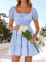 Gingham Smocked Puff Sleeve Summer Dress