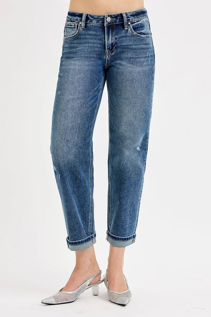 RISEN Full Size Low Rise Crop Boyfriend Jeans Plus Size - Ladyez