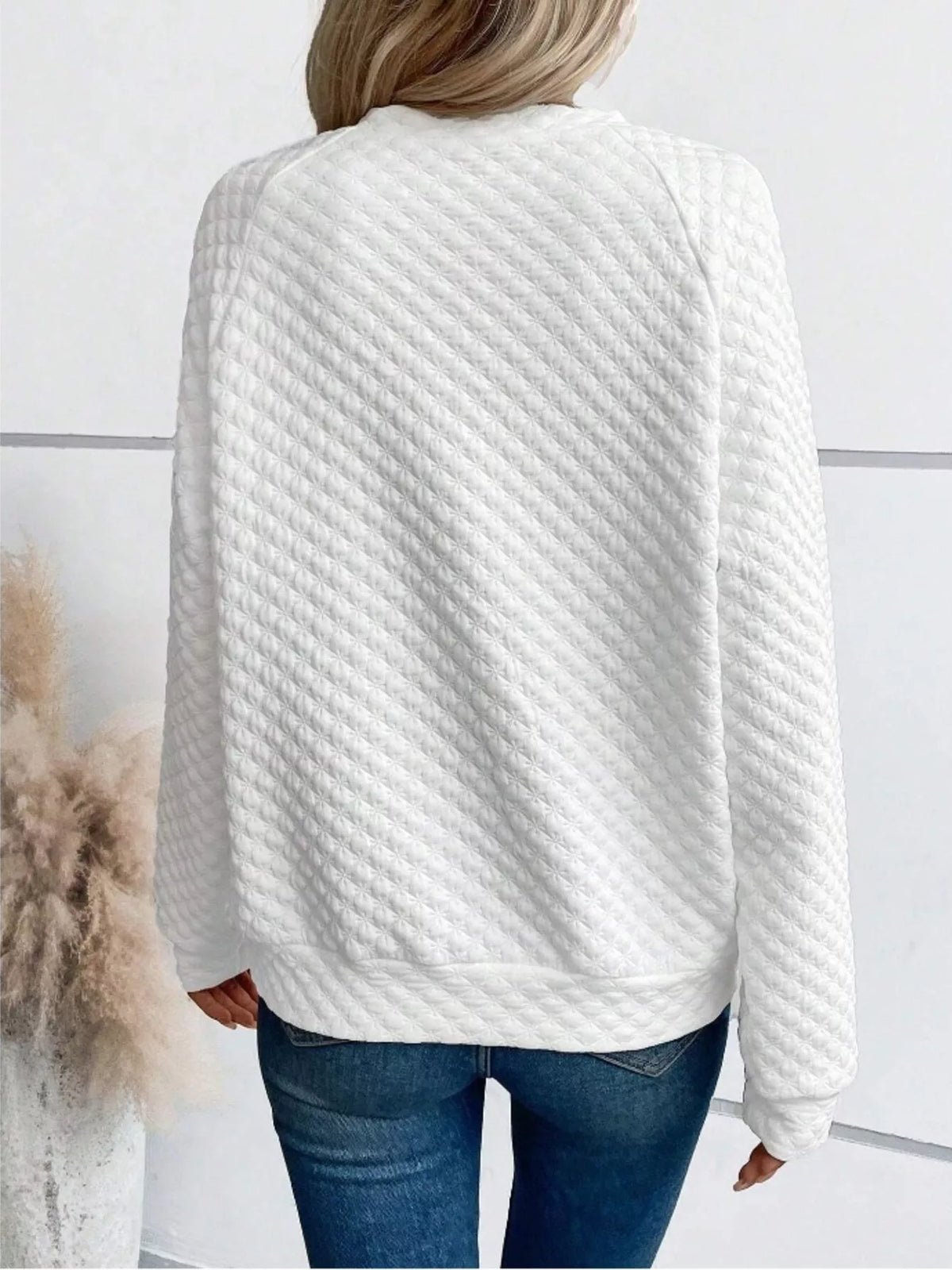 Textured Notched Raglan Sleeve Sweatshirt