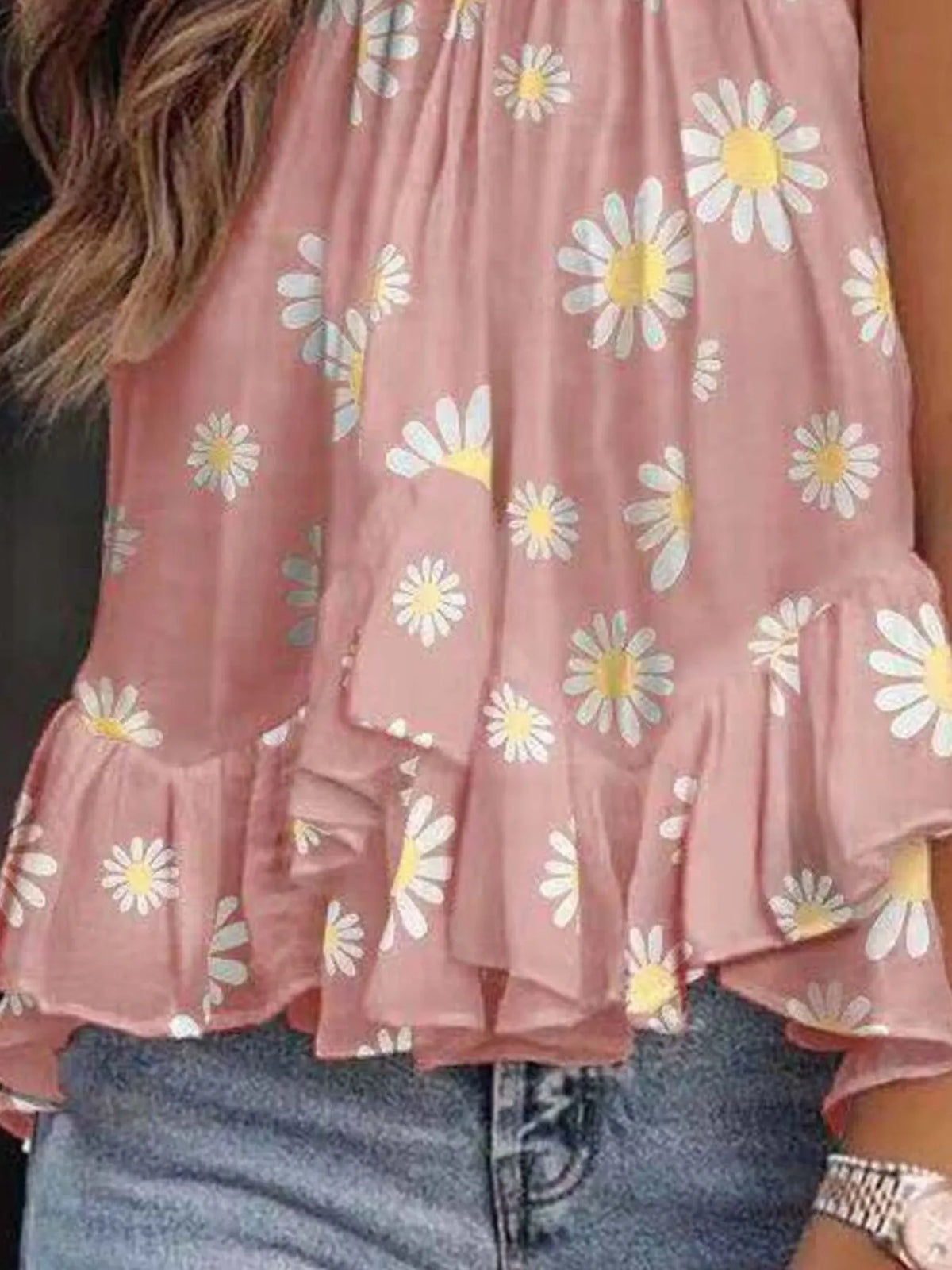 Ruffled Printed Halter Neck Cami Top - Ladyez