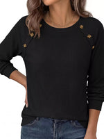 Decorative Button Waffle Knit Long Sleeve T-Shirt