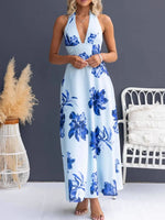 Floral Print Halter Neck Maxi Dress