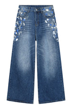 Watercolor Wide Leg Jeans with Pockets