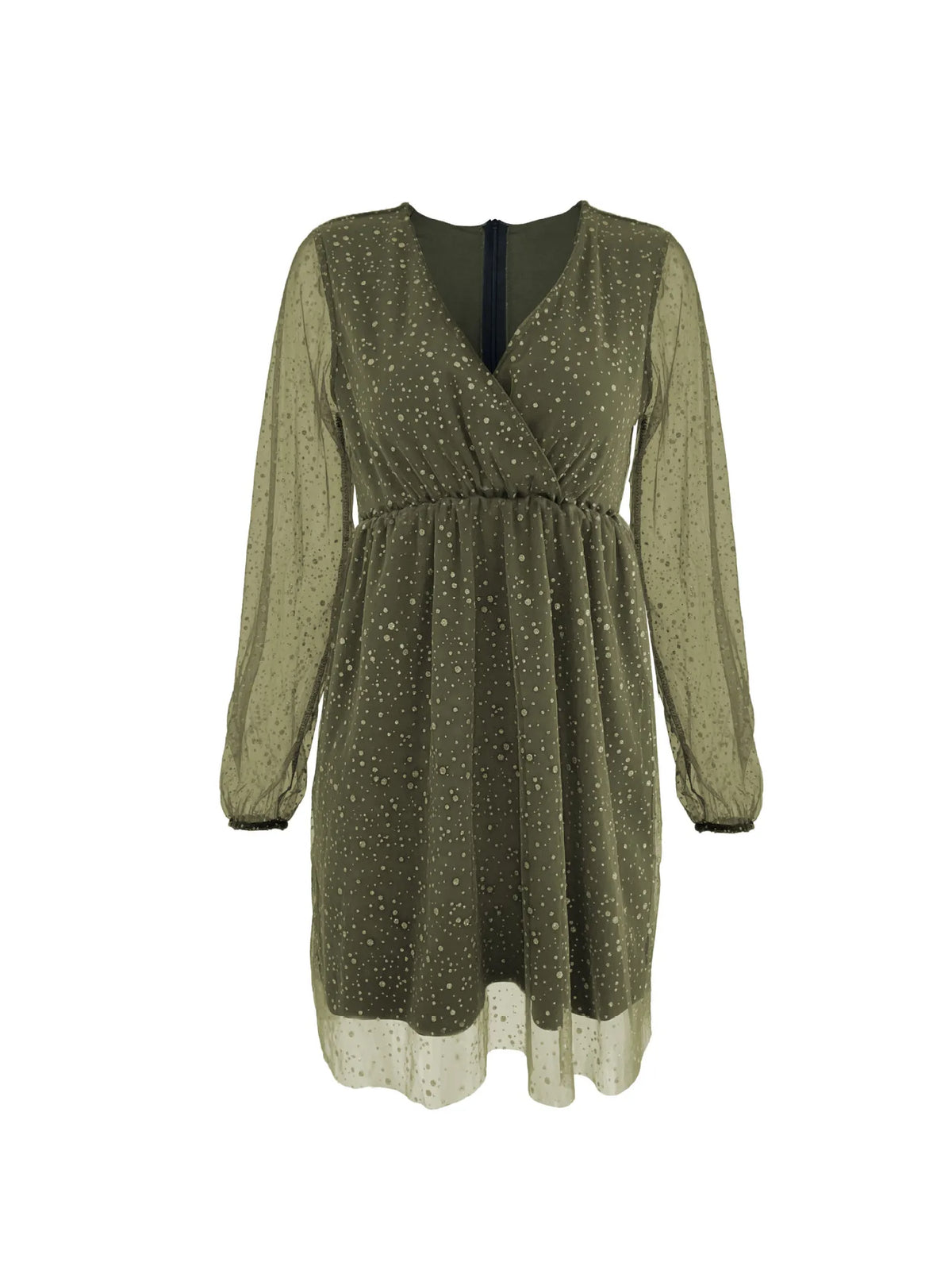 Sparkling Surplice Balloon Sleeve Mini Dress - Ladyez
