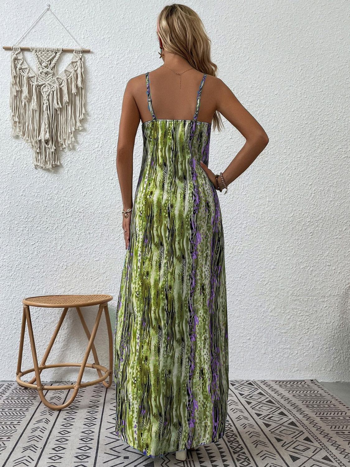 Full Size Printed Scoop Neck Maxi Cami Dress - Ladyez