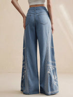 Embroidered Wide-Leg Drawstring Jeans