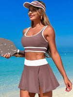 Scoop Neck Top and Skort Swim Set - Ladyez