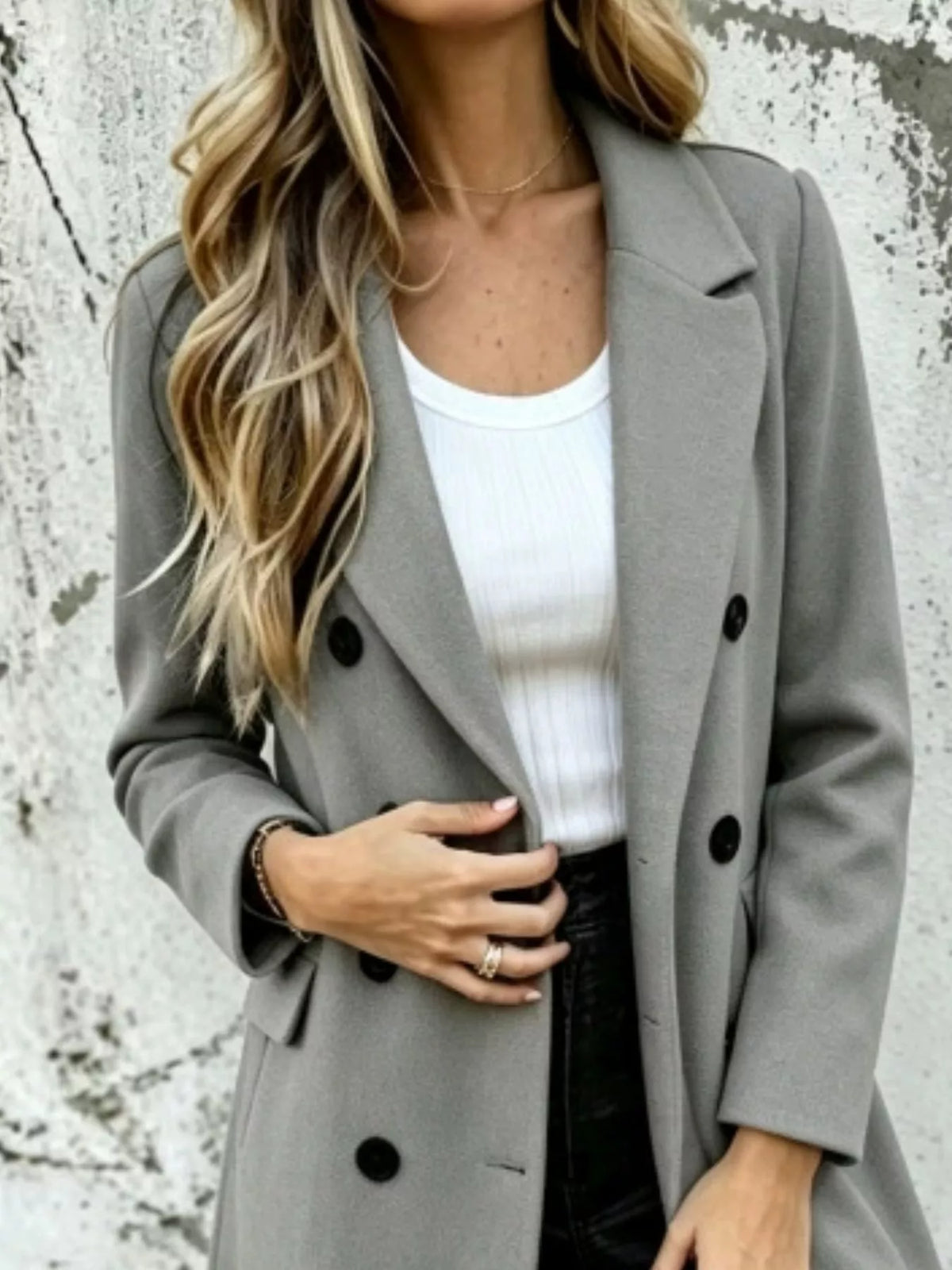 Full Size Double-Breasted Lapel Collar Coat Plus Size
