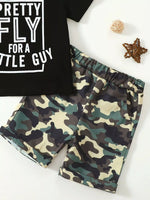 Children's Letter Graphic Tee and Camouflage Shorts Set