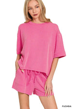 Zenana Raised Rib Short Sleeve Tee and Drawstring Shorts Set