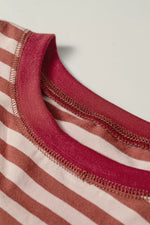 Stripe Relaxed Long Sleeve Top Contrast Elastic Waistband Short Set