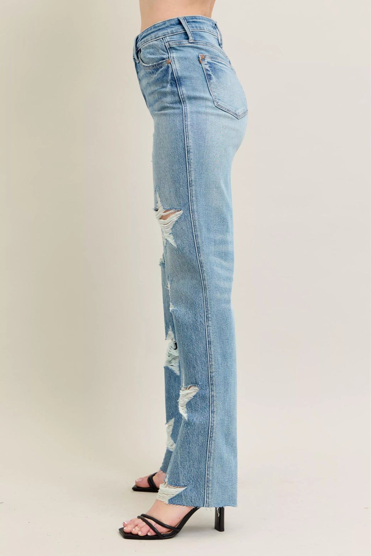 Judy Blue Full Size High WaistRigid Magic Star Shaped Destroy 90's Straight Jeans Plus Size