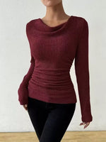 Cowl Neck Ribbed Knit Top