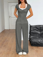 Textured Short Sleeve Top and Pants Set