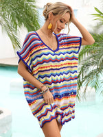 Angel Wings Rainbow Stripe Scalloped V-Neck Cover-Up Dress - Ladyez