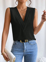 V-Neck Pleated Sleeveless Cami Tank Top - Ladyez