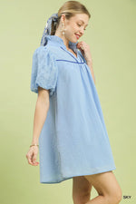 Umgee Puff Sleeve Textured Babydoll Dress