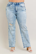 Judy Blue Full Size Hw Mineral Wash Destroy 90's Straight Jeans Plus Size - Ladyez