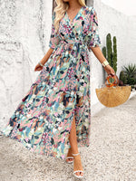 Slit Printed Surplice Half Sleeve Maxi Dress - Ladyez